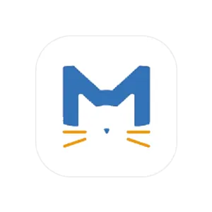 Clash Meta for Android 的应用图标,白底上是形似猫耳的蓝色字母 M 和橙色胡须
